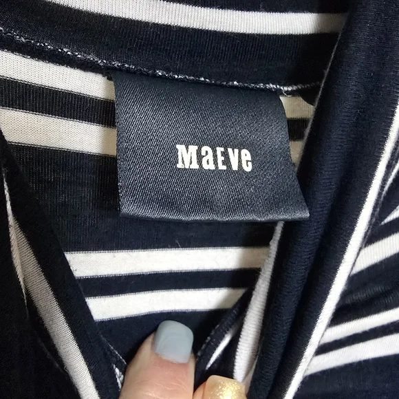 Anthropologie Maeve Navy and White Striped HIgh Neck Asymmetrical Dress XS - Picture 2 of 8